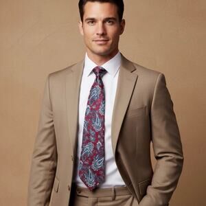 Liberty of London 3.75"X57"Imported Silk Oxblood Navy Beige Paisley Brocade